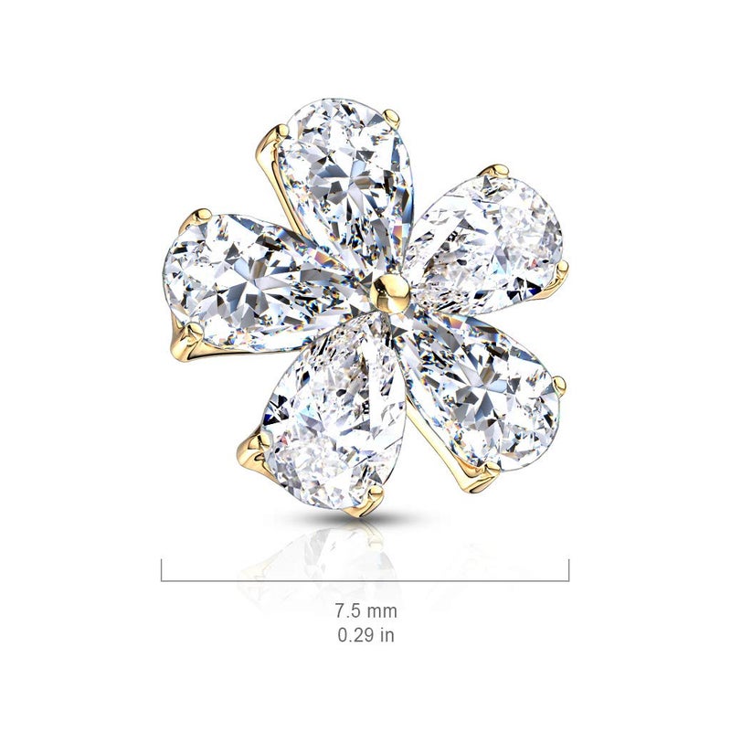FIFTH CUE 14G Five Pear CZ Flower 316L Surgical Steel Internally Threaded Dermal Anchor Top (Rose Gold/Clear) - Image 4